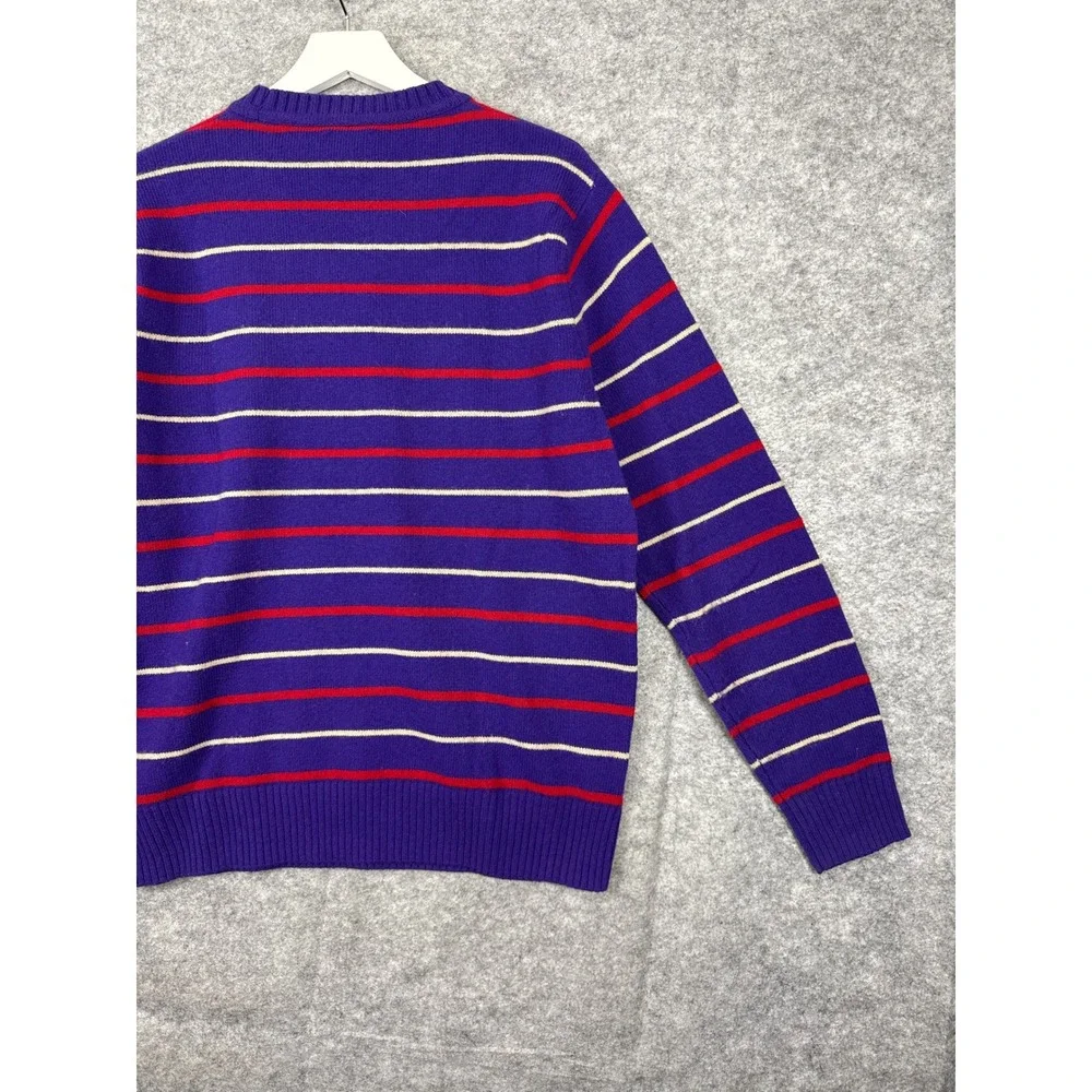 J. Crew Rugged Merino Wool Blend Striped Crew‎ Neck Sweater Purple Red Mens L